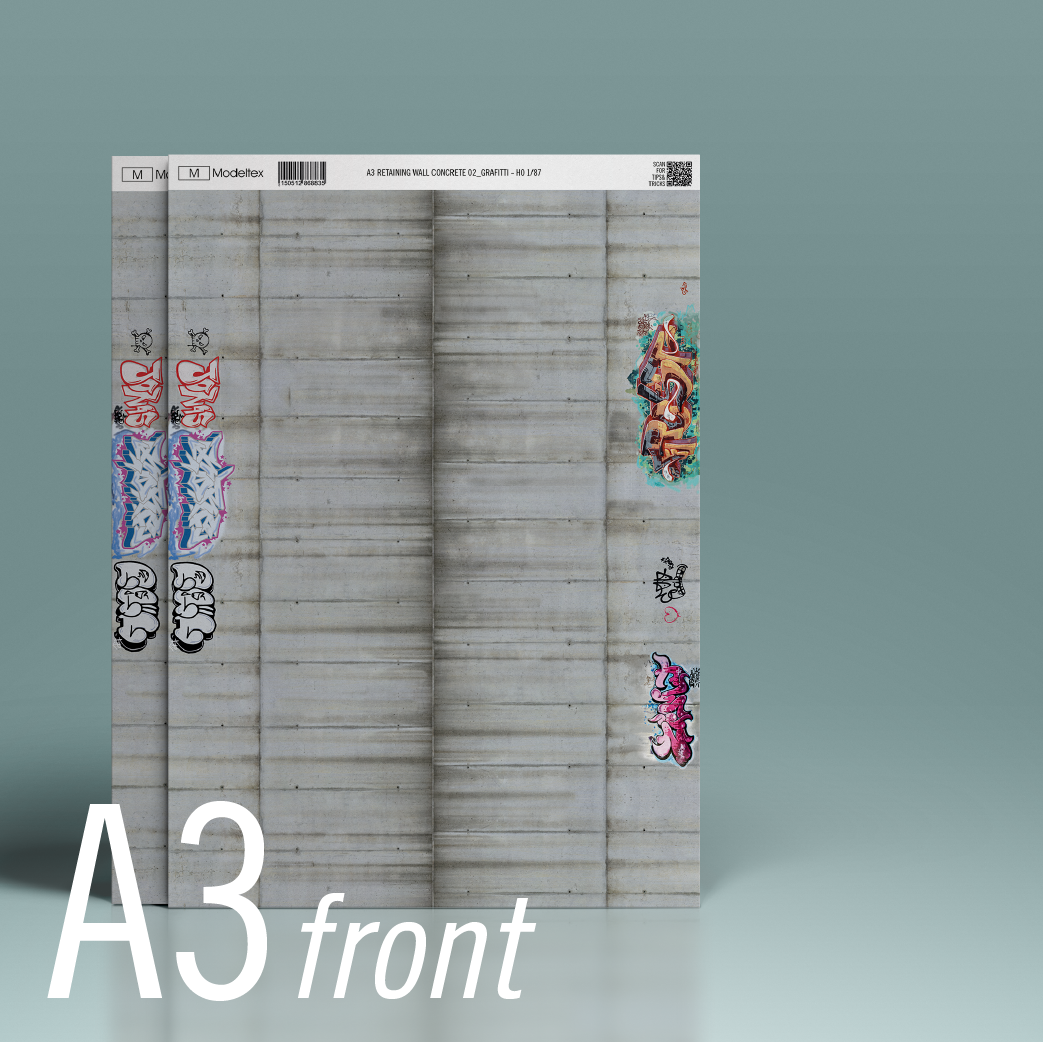 Modeltex : Retaining Wall Concrete 02 Wheatered with graffiti