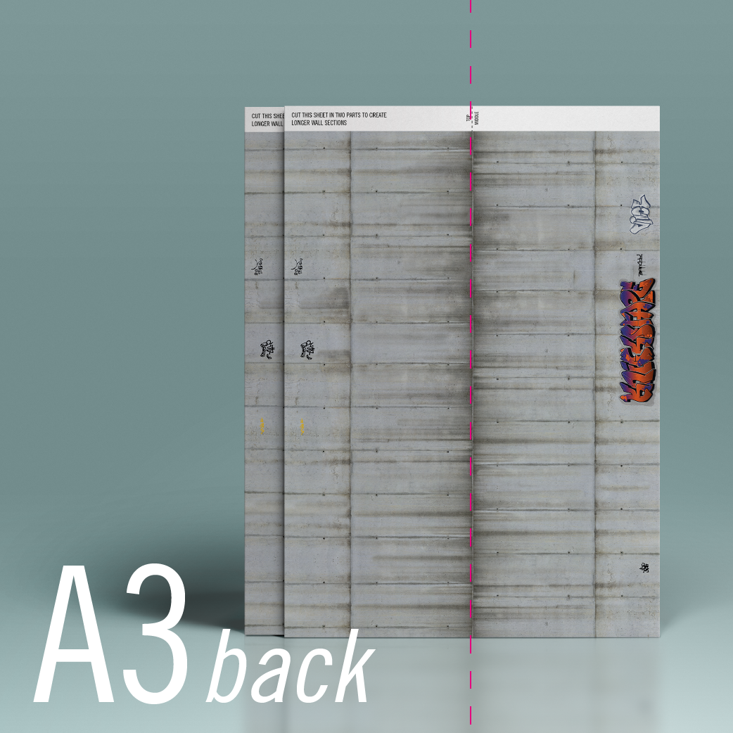 Modeltex : Retaining Wall Concrete 02 Wheatered with graffiti
