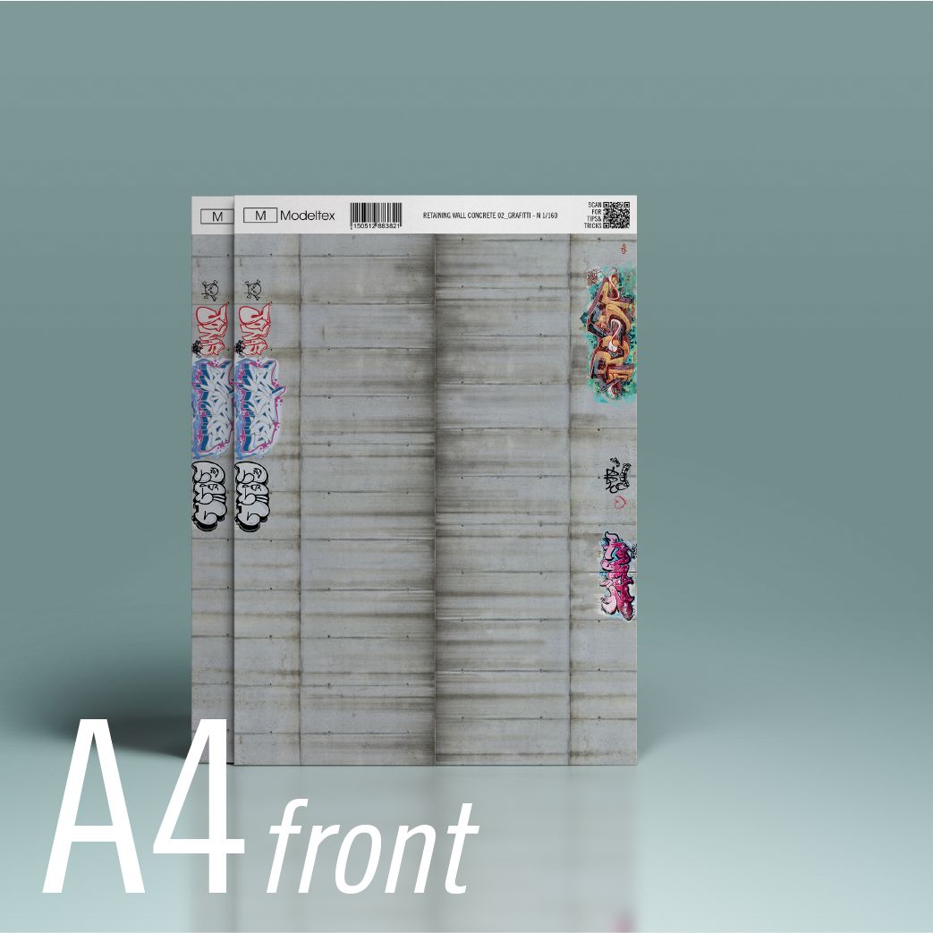 Modeltex : Retaining Wall Concrete 02 Wheatered with graffiti